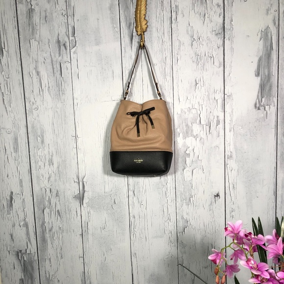 Kate Spade Taupe/Black Leather Bucket Bag - Picture 2 of 11